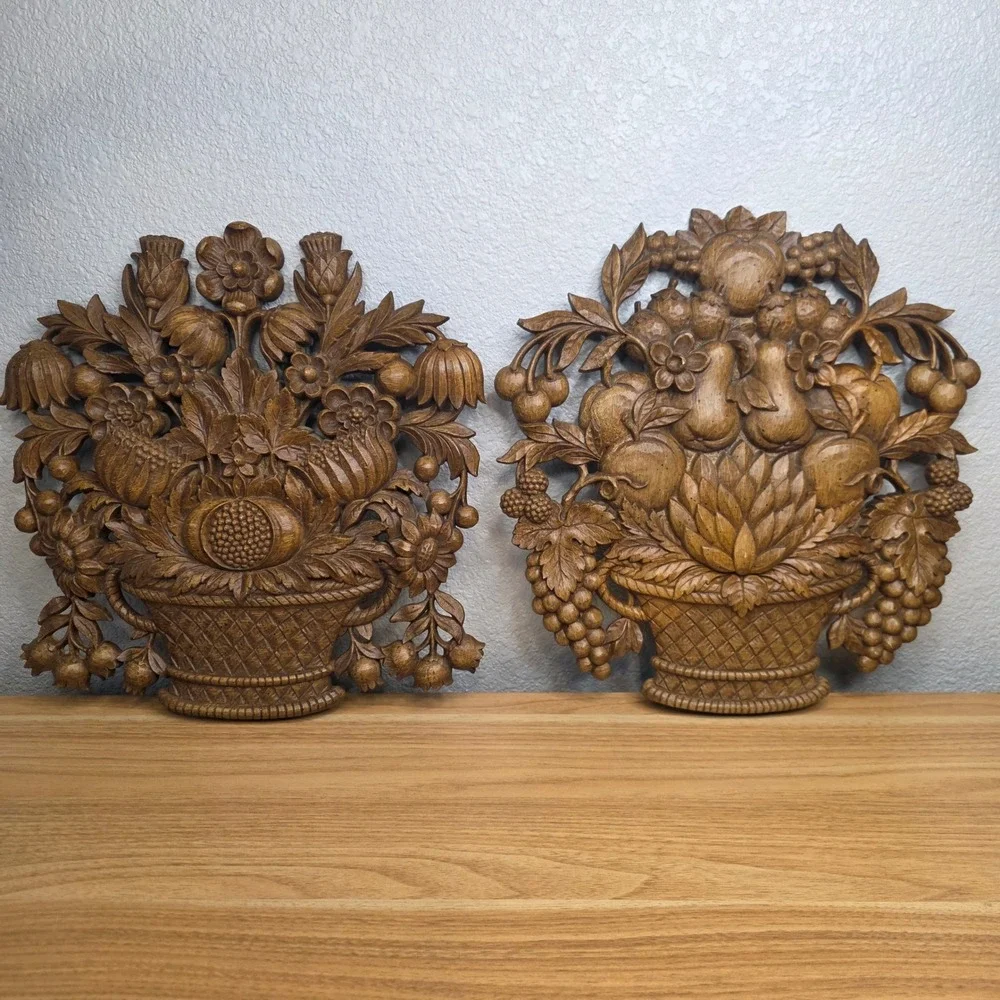 2 Vintage 1960s Syroco Fruit Flower Baskets 12.5